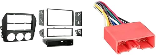 Metra 99-7506 - Kit de instalación DIN individual y doble DIN para vehículos Mazda Miata MX-5 2006-2008 (negro) y Metra Electronics 70-7903 arnés de