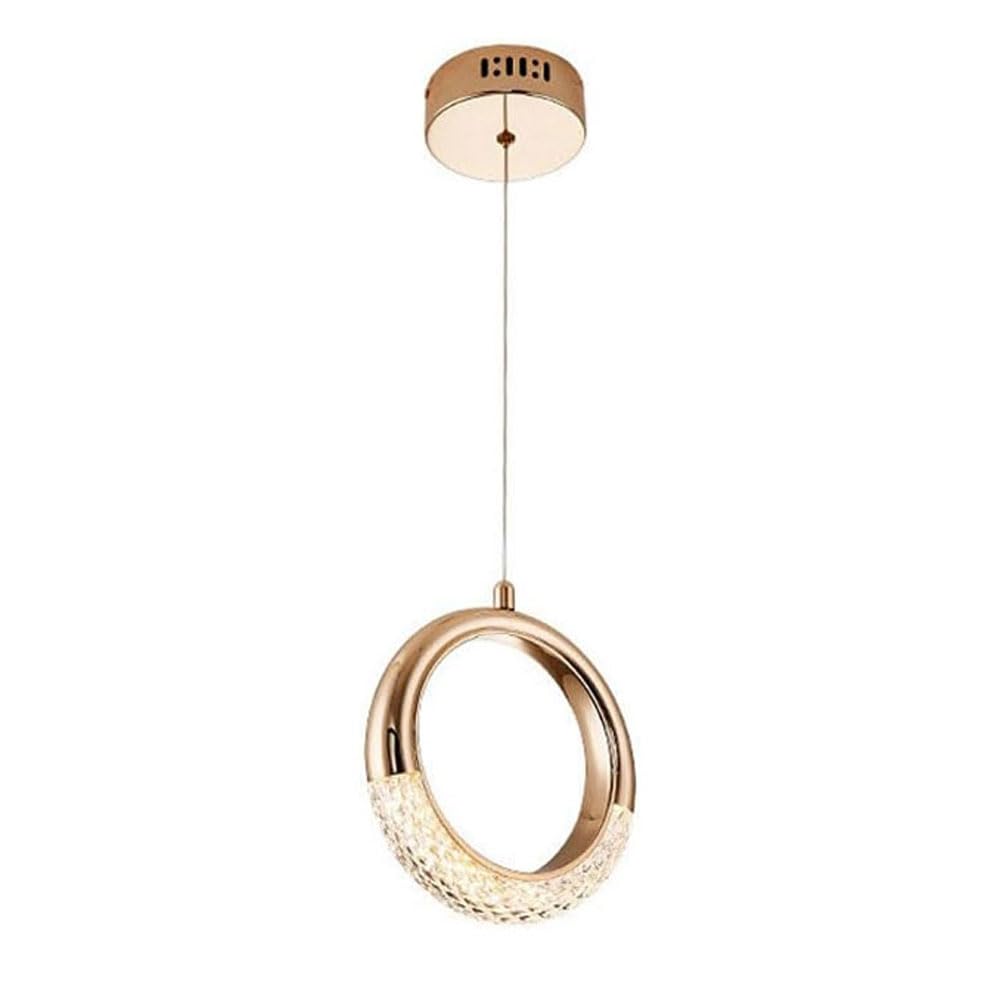 Lampe suspendue LED intégrée anneau en or acrylique pour salle à manger