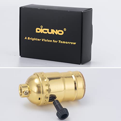 dicuno ul listed 3-way lamp socket replacement e26 standard threaded base light socket turn switch knob for low-medium-high light settings diy project table floor lamp repair kit 1-pack gold