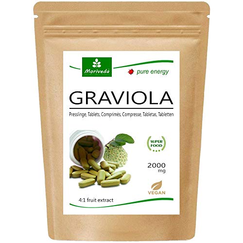 MoriVeda® - Graviola tablets 120 x 2000 mg extrato de frutas 4:1 vegano, produto de qualidade (1 x 120 Tabs)