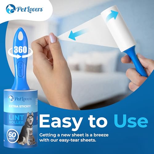 Image of PetLovers Extra Sticky Lint Roller Value Set 240 Sheets for Pet Hair Removal Dog and Cat Lint Remover 4 Pack (2 Rolls - 2 Refills)