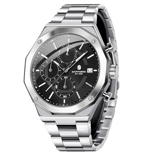 SAPPHERO Relojes Hombre Cuarzo AnalóGico CronóGrafo 50M Impermeable Acero Inoxidable Negocios Elegante Regalo para Hombr