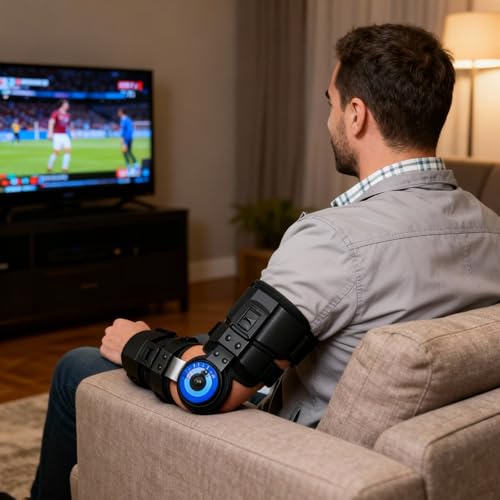 Orthomen Hinged ROM Elbow Brace, Adjustable Post OP Elbow Brace Stabilizer Splint Arm Injury Recovery Support After Surgery (Right)