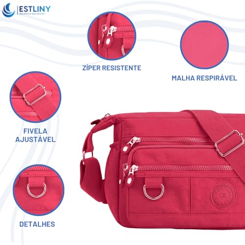 Bolsa Feminina Transversal Multi Bolsos Nylon Crossbody Bolsa de Ombro com Alça à prova d'água, Bol