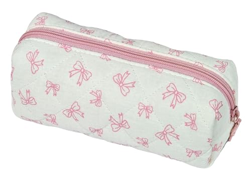 Image of Carry bloom Pencil Pouch Cute Pencil Case for Girls Aesthetic Pencil Bag with Zipper Pen Cases School Supplies Makeup Bag (A cute bow)