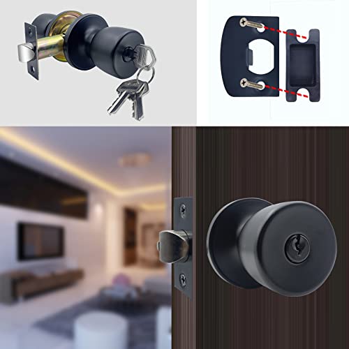 JO.KO Door Knob with Lock and Keyed, Black Matte Round Ball Lock Interior/Exterior Door Knob for Bedroom Or Bathroom/Entry Door Handle by JO.KO - Image 5