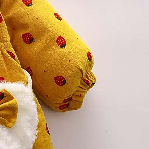 Baby Girls Winter Jacket t+Bow Bag Set Toddler Girls Strawberry Print Bunny Ear Hooded Jacket Thick Warm Coats4