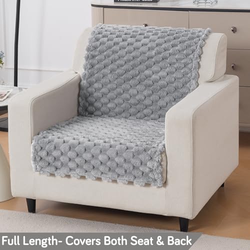 Image of HOKIPO Sofa Cover for 1 Seater Sofa | Thick Bubble Fluffy Rabbit Wool Plush Sofa Throw | Full Protection for Seat and Back | 'BunnySoft Series' (180x60 cm), Moon Grey (AR-6666-GRY)