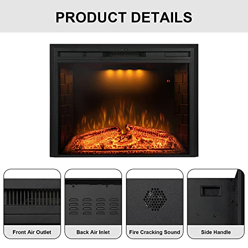Benrocks 30'' Electric Fireplace Inserts, Recessed & Built In Wall Electric Fireplace Heater With Fire Crackling Sound, Adjustable Top Light & Flame Speed, Overheating Protection, 750/1500W Black #TOP6