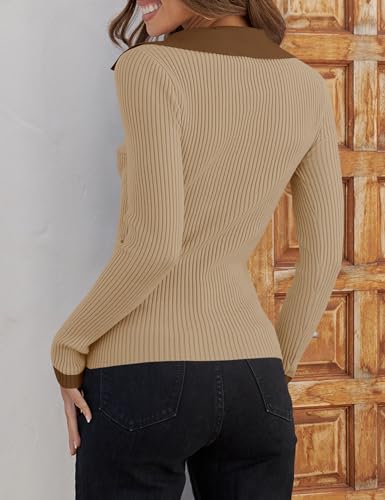 Image of ZESICA Fall Sweaters for Women 2026 Long Sleeve V Neck Ribbed Knit Pullover Tops Casual Slim Fit Basic Tee Shirts