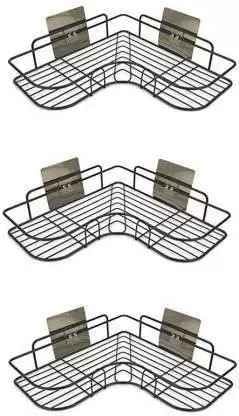 Tirth jal Stainless Steel Iron Coating Self-Adhesivee Metal Bathroom Corner Rack Storage Shelves | Classic Bath Shelve - Black, Set of 3 (B0CTX5513H) Amazon Price History, Amazon Price Tracker