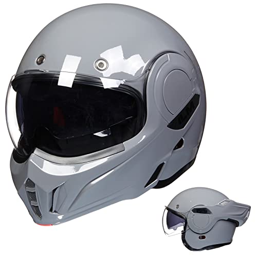 ILM Casco Moto Modular Integral Para Hombre y Mujer ATV UTV con Mentonera Reversible 180 ECE Model-B707,Gris, L