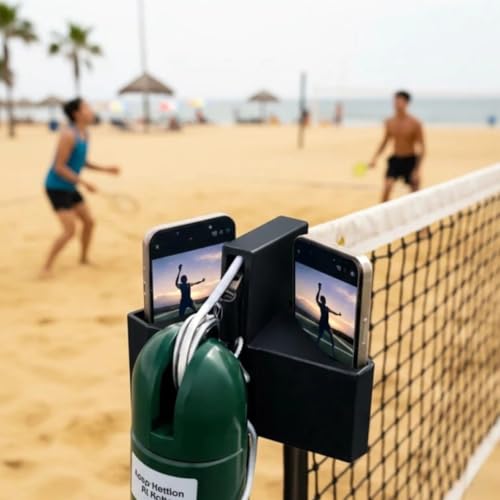 Suporte para 2 Celulares na Rede – Vôlei Beach Tennis Tênis – Gravação de Partidas e Análise de Jogo – Acessório Esportivo
