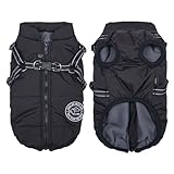 Savlot Hundejacke Winterweste Jacken Hundemantel Hundepullover Haustier Skifahren Kostüm Ärmellose Baumwolle Gepolsterte Weste Mit Brustgurt Gurt - Schwarz, XL