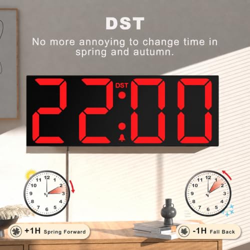 Image of JALL 22 inch Large Digital Wall Clock, Big LED Display with Night Light, Auto Dimming & DST, Giant Alarm Clock for Seniors, Elderly Parents, Gift for Mom Dad (Black Shell Red Font)