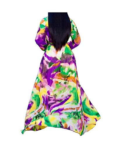 Image of lvenzse Womens Maxi Dress Boho Chiffon Floral Printed Long Party Dresses Plus Size with Belt (FBA)