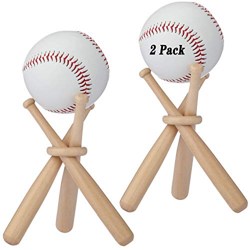 Image of BaseGoal Wooden Baseball Softball Stand Display Consists of 3 Mini Baseball Bat and 1 Wooden Circles