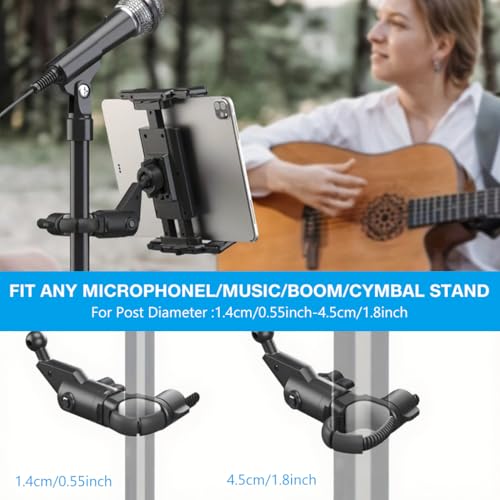 Image of HASTHIP Tablet Phone Holder for Microphone Stand, Universal Clamp Mount for 4.7-13 inch Tablets & Smartphones, 360 Rotating, Adjustable Arm, Portable Mic Stand Clip for Live Streaming, Performers
