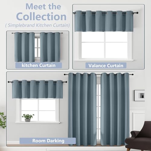 Image of Simplebrand Stone Blue Kitchen Valances for Windows 18 Inches Long 2 Pack, Room Darkening Window Valances for Living Room, Grommet Short Straight Drape Kitchen Curtains for Bedroom Kids Room, 40Wx18L