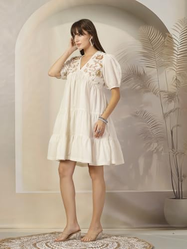 Image of Stylum Women's Solid & Embroidered Rayon Flared Dress