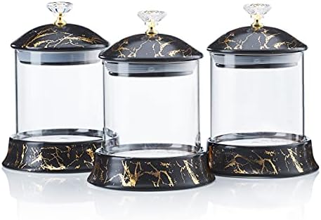 Anaqor Handmade Tea, coffee and sugar canisters, Set of 3 Kitchen storage Canisters, Spice Jar, gifts for mum, Biscuit Jar, Cupboard organiser, Ratiagolde [Black]