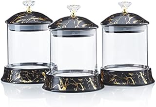Anaqor Handmade Tea, coffee and sugar canisters, Set of 3 Kitchen storage Canisters, Spice Jar, gifts for mum, Biscuit Jar, Cupboard organiser, Ratiagolde [Black]