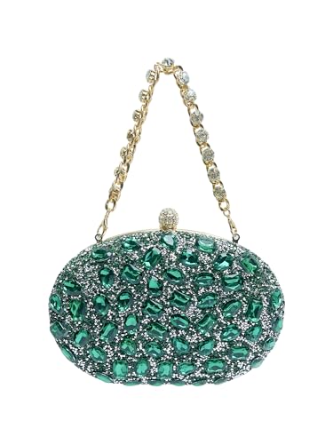 Image of Sparkling Crystal Diamond Women's Rhinestone Clutch Purse with Round Pearl Clasp