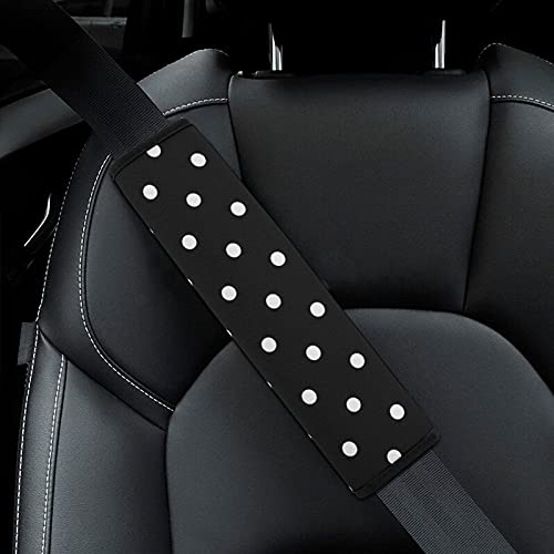 Image of Bagea-Ka 2 Pack Car Seat Belt Pad Cover Polka Dot Black and White Simple Pattern for Adults Kids, Universal Soft Safety Belt Shoulder Strap Cushion Protector for Backpack Bag Straps Cover