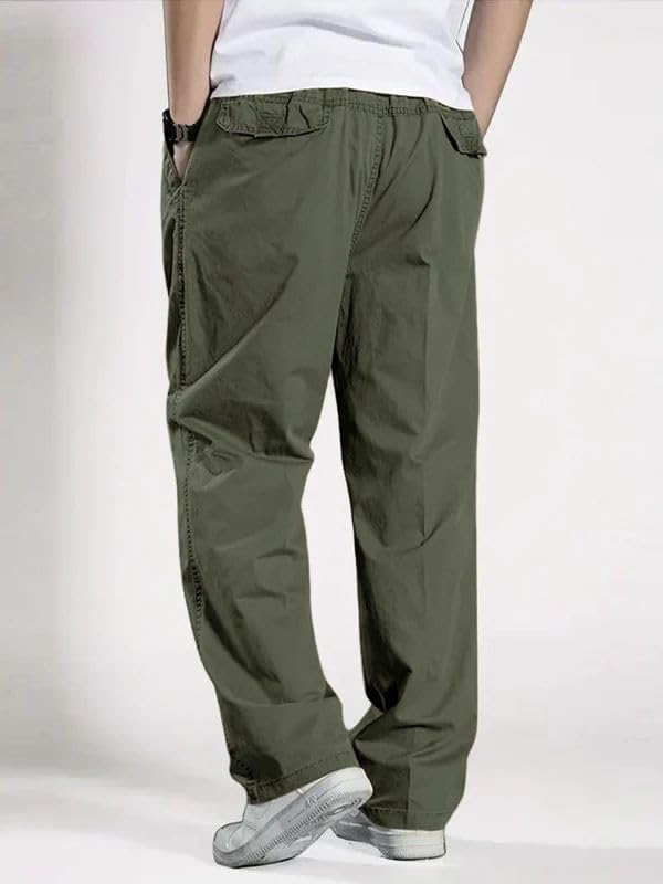 Image of Men's Pure Cotton Cargo Pants | Regular Fit Multi-Pocket Casual Trousers for Men | Solid Black Utility Cargo Bottom Wear | Comfortable Everyday Wear Pant