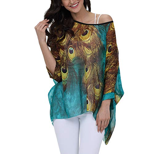 Image of Ckikiou Plus Size Batwing Flowy Semi Sheer Chiffon Blouse Tunic for Women Summer Floral Print Boho Beach Cover ups
