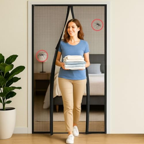 Image of Royalkart 90x215cm Black | Magnetic Mosquito Net for Door | Fiberglass Screen Curtain with 34 Magnets | Auto-Closing Mesh to Keep Mosquitoes Out