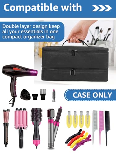 LIONVISON Hair Dryer Travel Bag: Portable Double-Layer Storage Bags - Black Hair Dryer Brush Carrying Case Organiser for Shark Flexstyle/Dyson Airwrap Styler/Volumizer and Attachments - Bag Only - Image 5