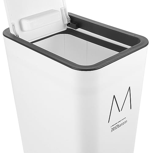Zerodeko 10L White Kitchen Bin Pressure Trash can Slim Lidded Rubbish Bin for Home Bathroom Office, 33X22X15.5CM - Image 2