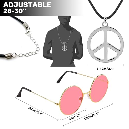 iZoeL 70s Hippie Costumes Women Men Hippie Wigs Teen Girls Boho 70s Costume 80s Accessories 60s Retro Festival Outfit - Sunglasses Peace Necklace Headband- Rock Retro Disco Fancy Dress