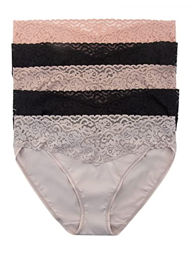 Image of Felina Stretchy Lace Trimmed Bikini Underwear - Sexy Underwear for Women, Bikini Panties, Seamless Panties (5-Pack)