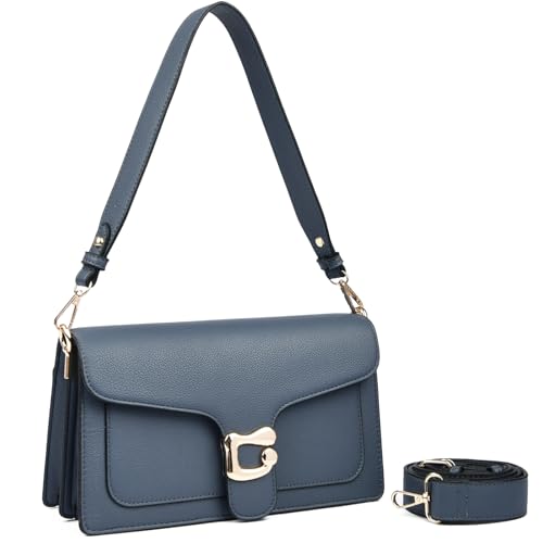 Travistar Handtasche Damen Umhängetasche Klein - Elegant PU Leder Schultertasche mit 2 Breiten Abnehmbaren Schultergurten Modische Crossbody Bag mit 4 Kartenfächern Tasche für Alltag Büro Reise Blau