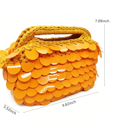 Image of Small Woven Clutch Purse Handmade Crochet Evening Bag Unique Sequin Clutch Handbag for Wedding Party Prom