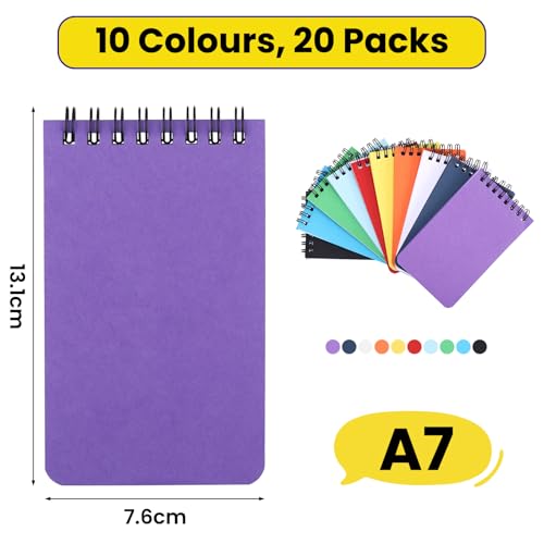 JIANTA Pocket Notebook A7, 50 Sheets/20Pack Small Spiral Notebook Lined, 10 Colours Memo Pads - Image 3