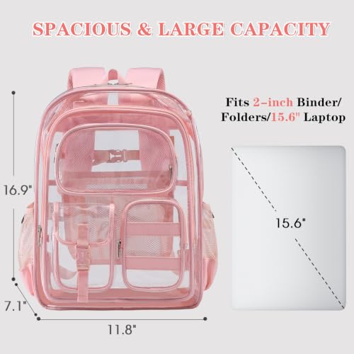 Image of Three-layer Clear Backpack, Heavy Duty Clear Bookbag for Kids, See Through Backpack Transparent Bag for Girls Boys (Light Pink)