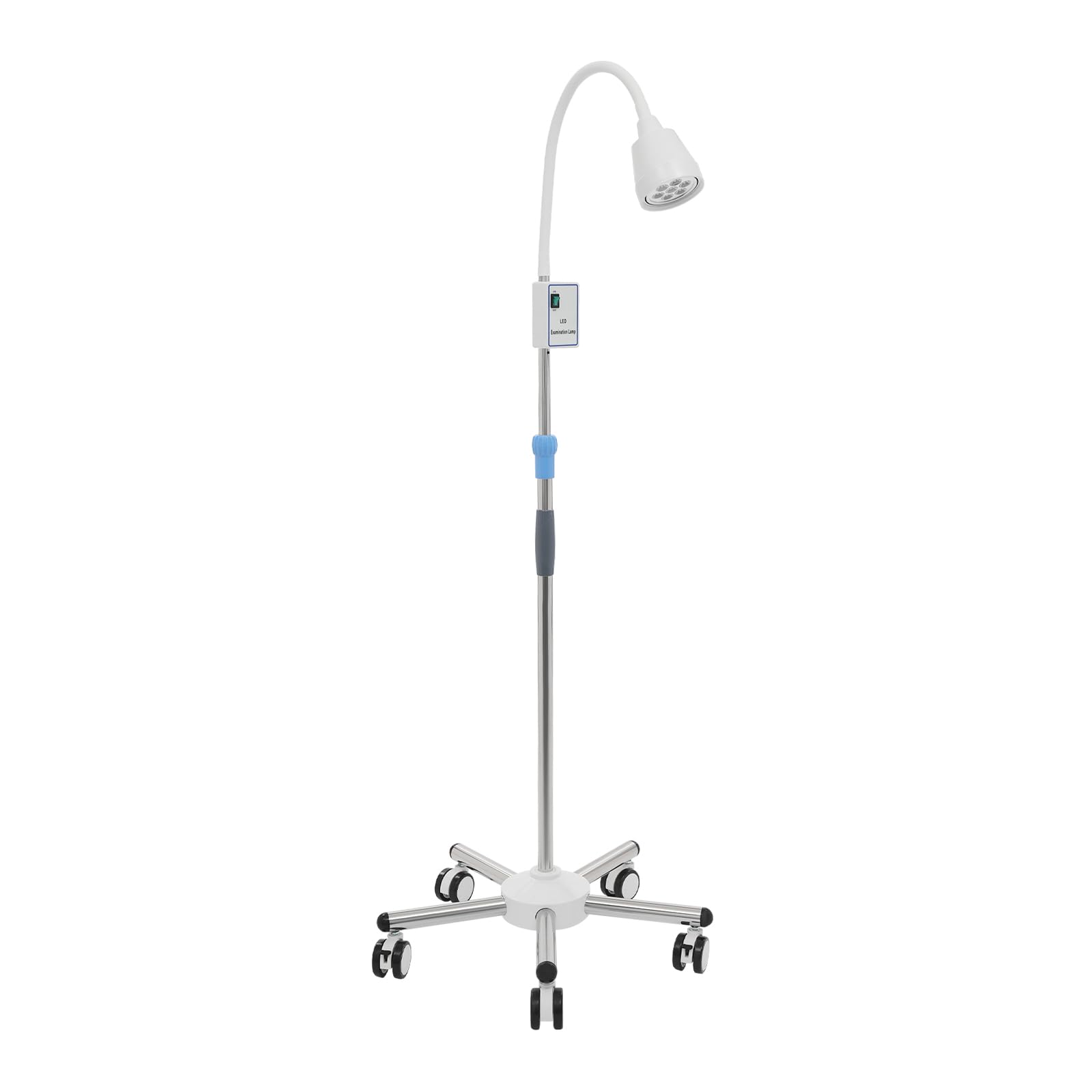 LED-Untersuchungsleuchte aus Edelstahl und ABS mit 360° Drehbare Lampenkopf, 130-160 CM Höhenverstellbare Bodenstativlampe LED-Hilfsleuchte, Medizinische Lichtlampe mit 5 Universalrädern