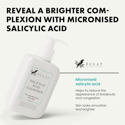 Eclat Skincare Salicylic Acid Cleanser - Acne Face Wash with Niacinamide, Vitamin E & Green Tea - Pore Cleanser for All Skin Types - Blemish Fighting Face Wash - 150ml