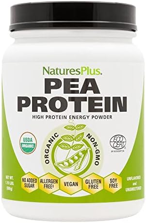 NaturesPlus Organic Pea Protein - 1.1 lbs, Vegan Drink Powder - High Energy Protein Powder, Hunger Suppressant, Muscle Builder, Promotes Heart Health - Non-GMO, Vegetarian, Gluten-Free - 25 Servings