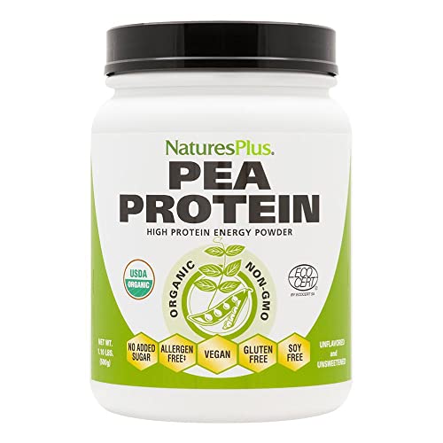 Natures Plus Organic Pea Protein - 1.1 lbs, Vegan Drink Powder - High Energy Protein Powder, Hunger Suppressant, Muscle Builder, Promotes Heart Health - Non-GMO, Vegetarian, Gluten-Free - 25 Servings