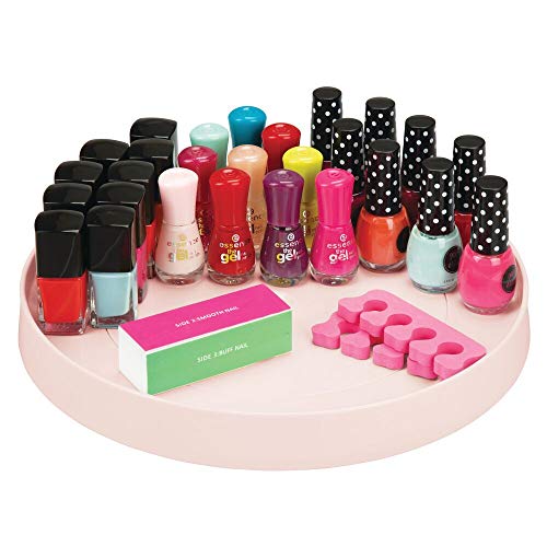 Preisvergleich Produktbild mDesign drehbares Kosmetiktablett stilvolle Ablagefläche für Lotion, Kosmetik und Medikamente runde Kosmetik Aufbewahrung für Bad und Küche aus BPA-freiem Kunststoff und Edelstahl Hellrosa