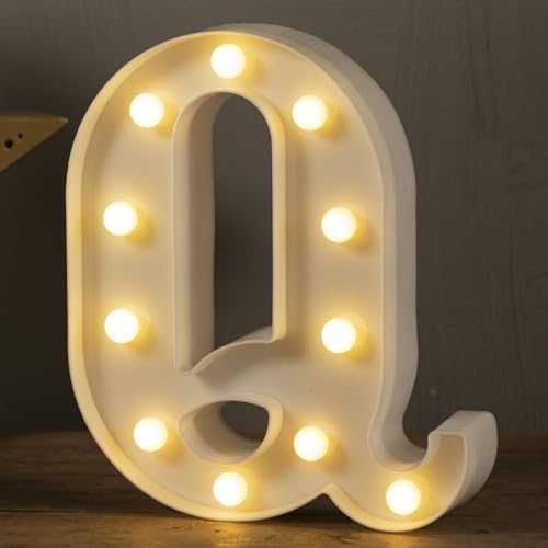 LED Marquee Letters Lights Sign-Q, HXWEIYE Led Letters Lights 26 Alphabet, Light Up Number 0-9 Letters Sign for Party Home Birthday Anniversary Battery Powered Lighted Letters(Warm White) Wa