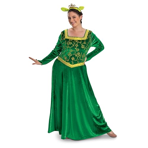 Disguise Deluxe Shrek Fiona Costume Dress for Women – Regal Green Gown with Ogre Ears Headband for Halloween & Cosplay L