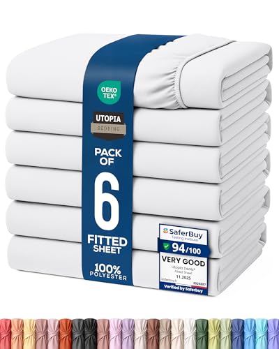 Utopia Bedding Fitted Sheet (Bulk Pack of 6) - Deep Pocket - Easy Care - OEKO-TEX Certified - Soft Brushed Microfibre Fabric - Shrinkage and Fade Resistant (Super King, White)