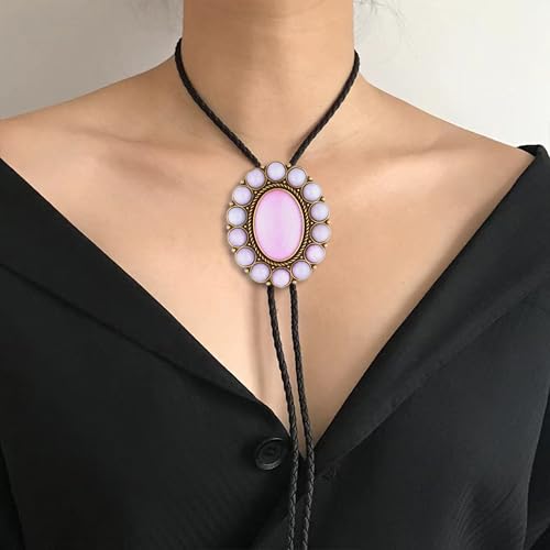 Image of GelConnie Bolo Tie for Men Women Western Cowboy Turquoise Leather Necktie | Natural Stone Bolo Tie Necklace for Women Rodeo Cowboy Leather Necktie Native American Western Cowgirl Ties Adjustable Cord
