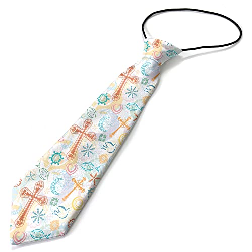 KAWAMOUSE Toddler Size ( Christian Symbols ) Pre-Tied Adjustable Novelty Necktie, Fashion Conversational Neck Strap Ties for Boys and Children, for Wedding Parties Events