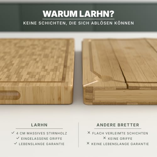 LARHN Stirnholz Hackblock Bambus massiv - 40x30x4 cm - Schneidebrett Holz – Ansicht 6